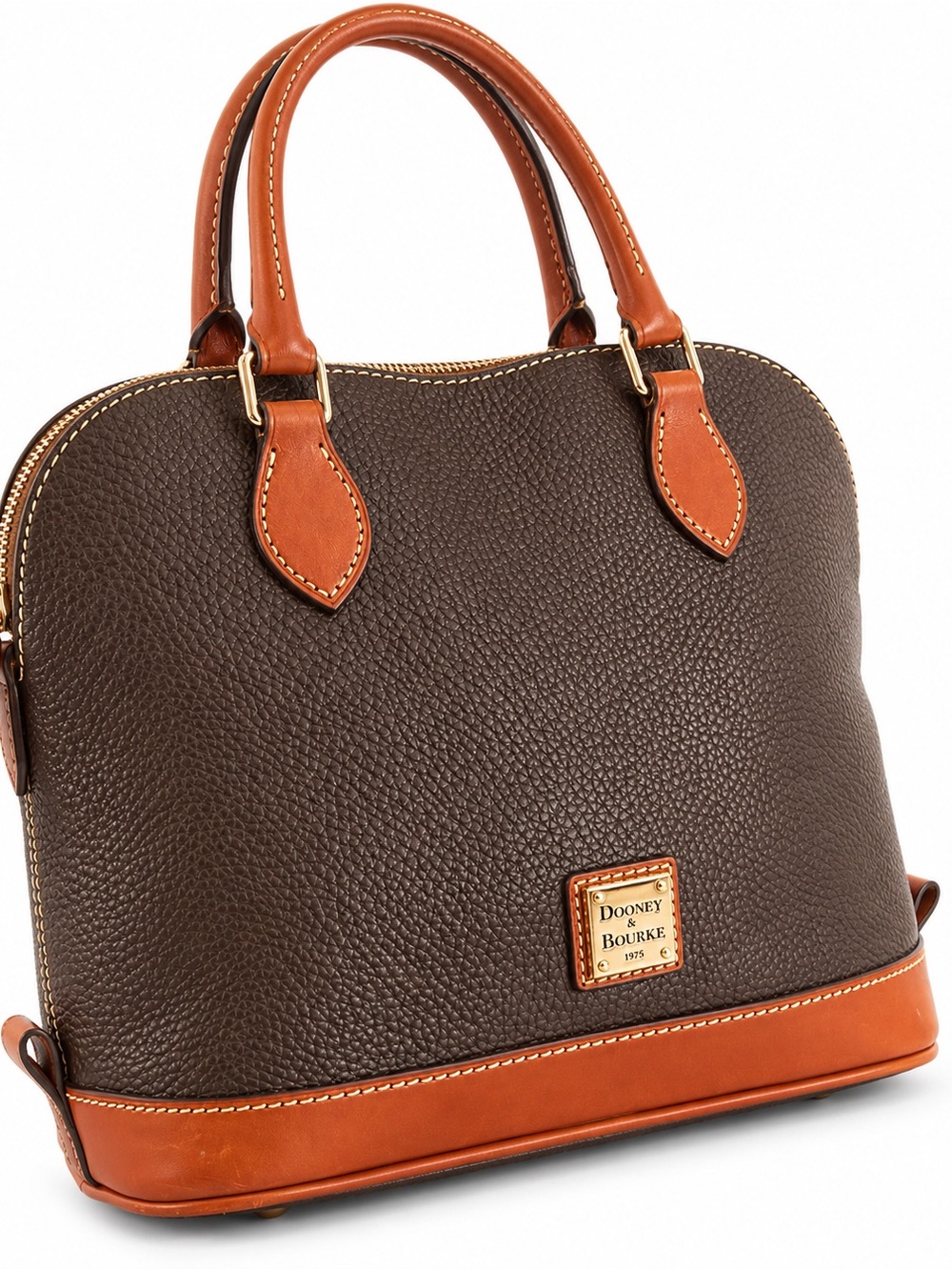 Dooney & Bourke Dark Brown Satchel with Cognac Trim